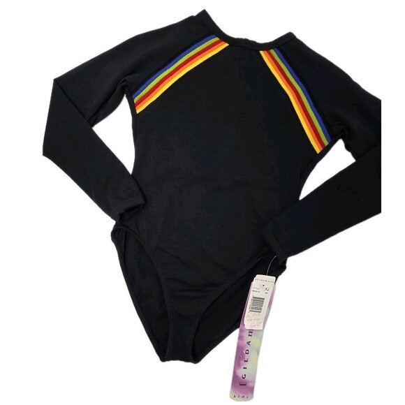 Gilda Marx VTG Cotton Rainbow Stripe LS Dance Leotard Adult XS (Y/J) Black - Picture 2 of 15